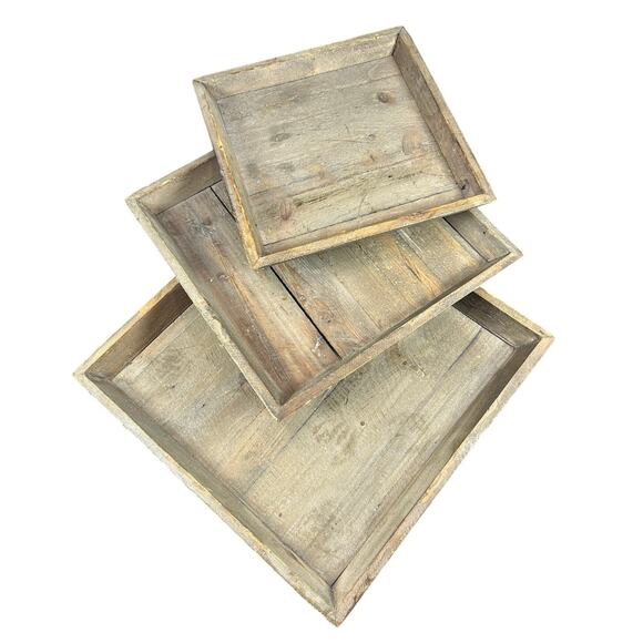 Vintage Set of 3- Lightweight Nesting Wooden Table Tray- Accent Decor- Rustic - Picture 1 of 6